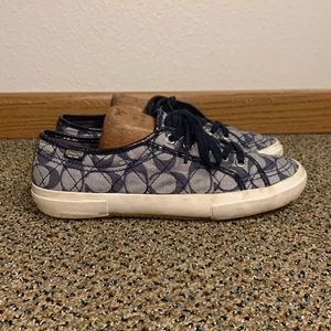 Coach Women's Blue and‎ White Lace Up Sneaker Size 8.5